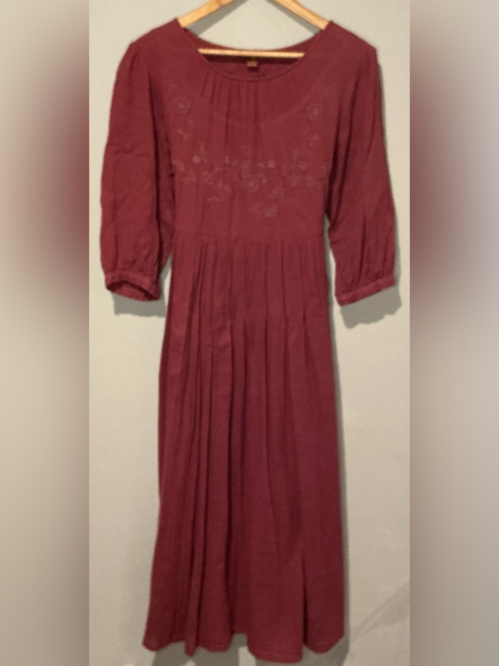 Vintage 90s April Cornell Embroidered Cotton Gauze Maxi Dress